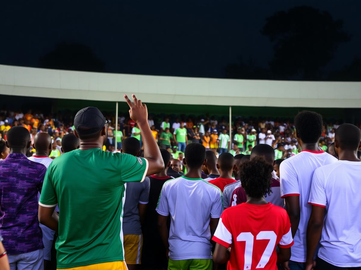 Sports tournament crowd with live entertainment stage
